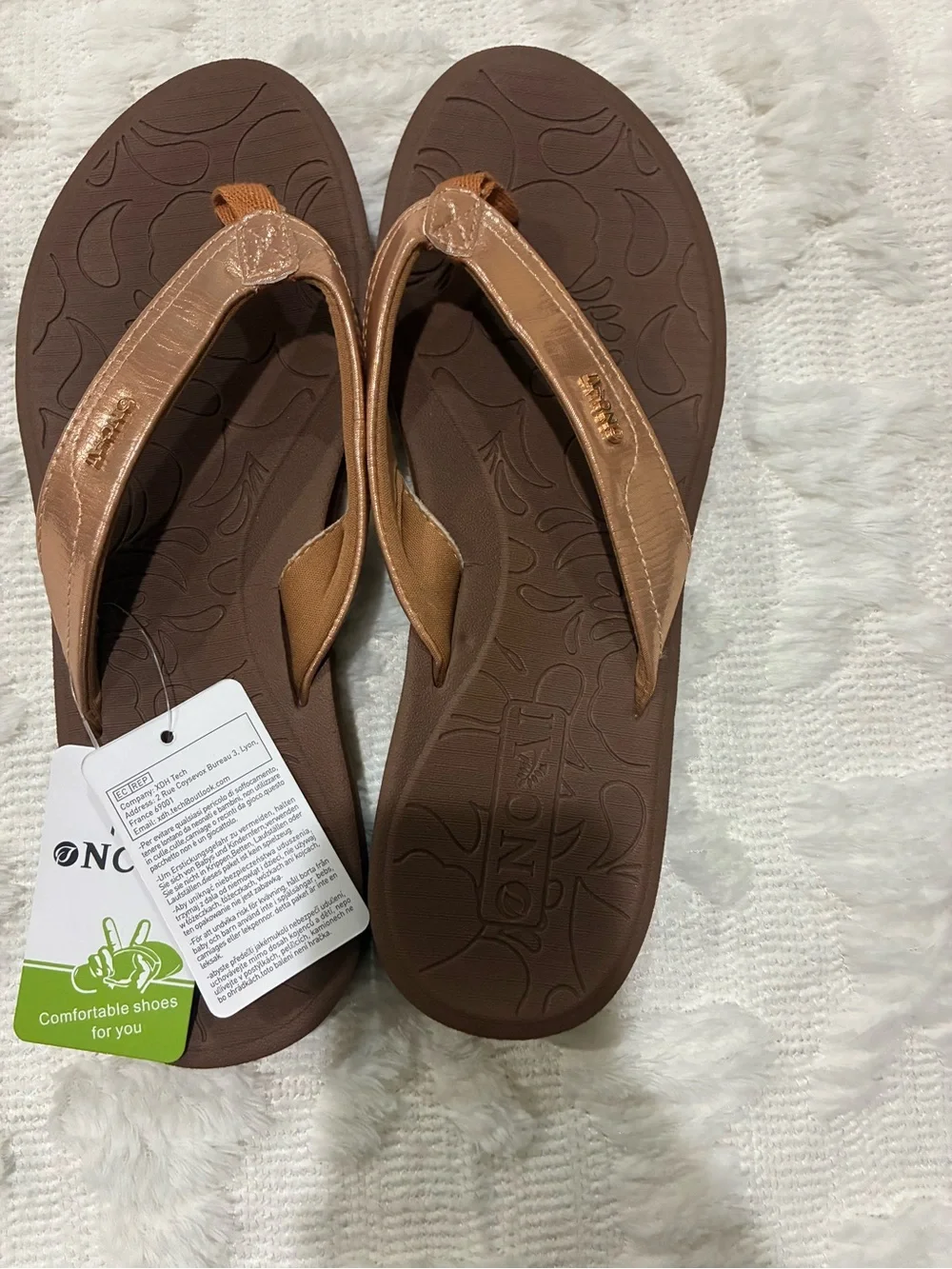 Women's Tan Brown Cushioned Flip-Flop Sandals